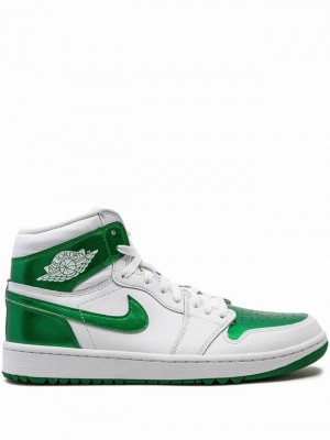 Nike High Golf Metallic Men's Air Jordan 1 White / Green | PZQJRYD-86