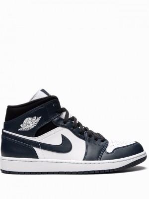 Nike Jordan 1 Mid Armory Navy Women's Air Jordan 1 Black / White / Navy | HREPBLI-63