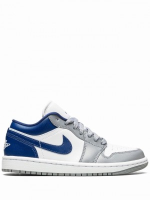 Nike Low Stealth/French Women's Air Jordan 1 White / Grey / Royal / Blue | QSTENHP-61