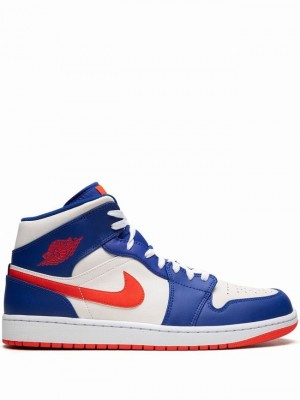 Nike MID Knicks Men's Air Jordan 1 White / Blue / Red | OZSNXTL-29