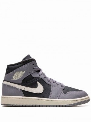 Nike Mid Cement Women's Air Jordan 1 Black / Grey | ZPKCGRO-52