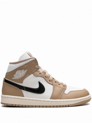 Nike Mid Desert Women's Air Jordan 1 Beige / White / Black | OIKGBEN-57