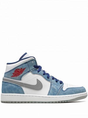 Nike Mid French Men's Air Jordan 1 White / Blue | RGFLAJN-93