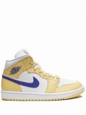 Nike Mid Lemon Wash Women's Air Jordan 1 White / Light Yellow / Blue | WMJNQPL-90