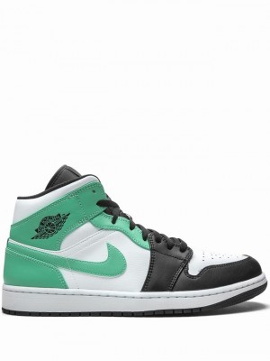 Nike Mid Men's Air Jordan 1 Black / Green / White | EWCGVZX-56