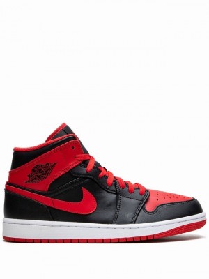 Nike Mid Men's Air Jordan 1 Black / Red | MLWDYGX-42