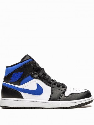 Nike Mid Men's Air Jordan 1 Black / White / Blue | KGRMAYB-85