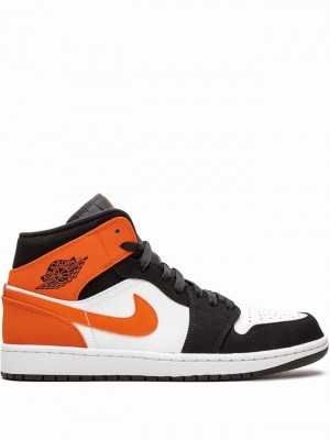 Nike Mid Men's Air Jordan 1 White / Black / Orange | LHJYEUP-17