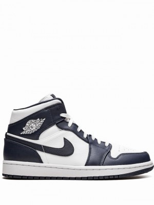 Nike Mid Men's Air Jordan 1 White / Blue | BDVEPYR-09