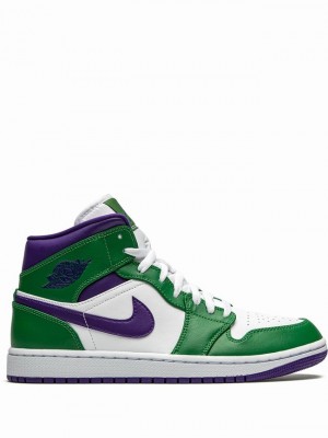 Nike Mid Men's Air Jordan 1 White / Green / Purple | GQEJRKL-07