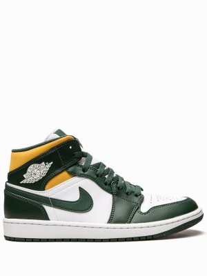 Nike Mid Men's Air Jordan 1 White / Green | LSCJFZO-86