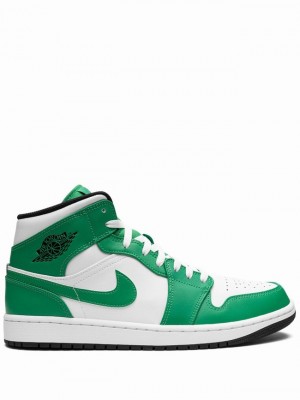 Nike Mid Men's Air Jordan 1 White / Green | UTWFBXK-61