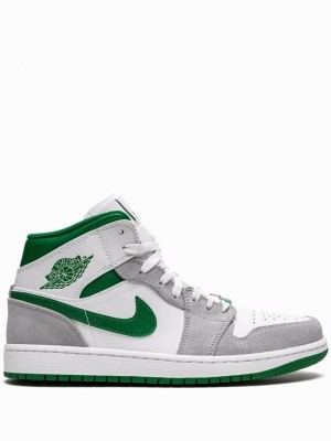 Nike Mid Men's Air Jordan 1 White / Grey | RQIXNUW-23