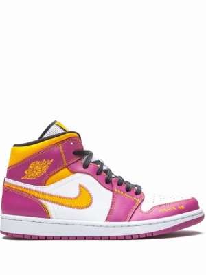 Nike Mid Men's Air Jordan 1 White / Purple | OMDPQUC-70