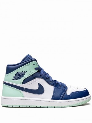 Nike Mid Mint Men's Air Jordan 1 White / Blue / Green | MVSDJWA-43