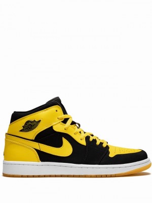 Nike Mid Old Love/New Love Men's Air Jordan 1 Black / Yellow | CWKIGHT-60