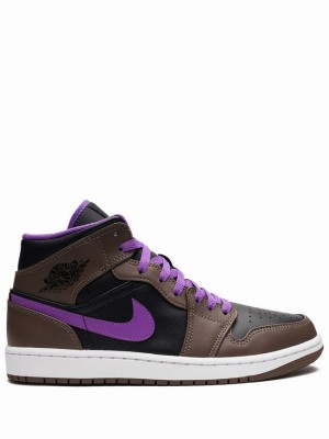 Nike Mid Palomino Men's Air Jordan 1 Brown / Black / Purple | FWSGHOZ-45