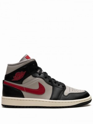 Nike Mid Red-College Women's Air Jordan 1 Black / Grey / Red | WALQUYM-20