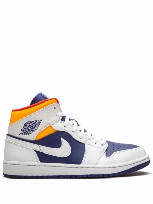 Nike Mid Royal/Laser Men's Air Jordan 1 White / Purple | YXKCGED-40