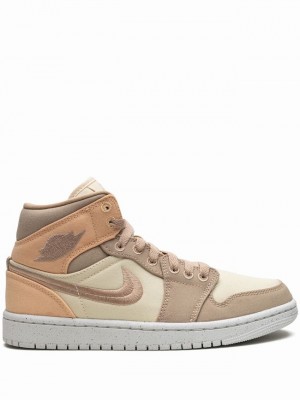 Nike Mid SE Canvas Khaki Women's Air Jordan 1 Beige / Brown | CLMNQGA-81