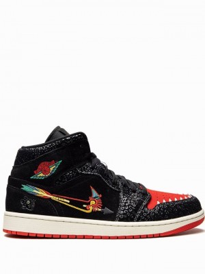 Nike Mid SE Dia De Muertos Men's Air Jordan 1 Black / Red | UIKYBPN-78