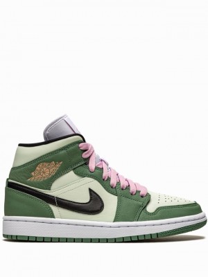 Nike Mid SE Dutch Women's Air Jordan 1 Green / Black / White / Pink | BXILYDP-35