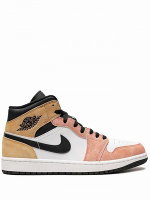 Nike Mid SE Flight Club Men's Air Jordan 1 White / Brown / Pink | CWQPXUS-37