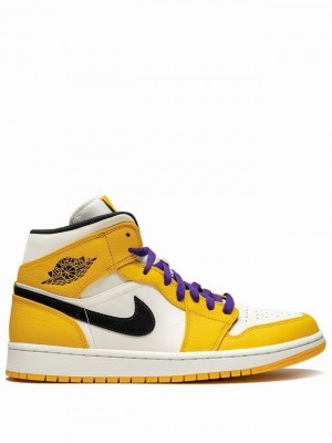 Nike Mid SE Lakers Men's Air Jordan 1 White / Yellow | FCZWNUY-75