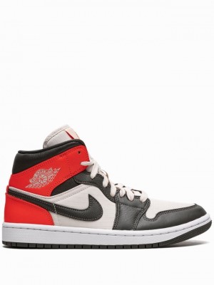 Nike Mid SE Newsprint Women's Air Jordan 1 White / Black / Red | PSZBACF-08