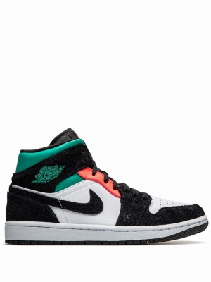 Nike Mid SE South Beach Men's Air Jordan 1 Black / White / Green | SIKOEAB-56