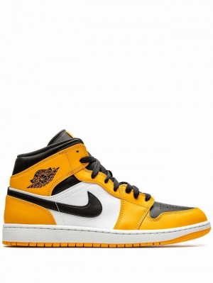 Nike Mid Taxi Men's Air Jordan 1 Black / Yellow | KPEQIHR-67