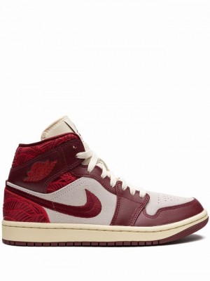 Nike Mid Tiki Leaf Women's Air Jordan 1 Beige / Red | SGWXZCY-84