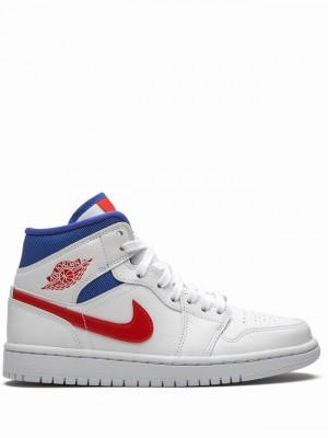 Nike Mid USA Women's Air Jordan 1 White / Red / Blue | RYIGJBA-36