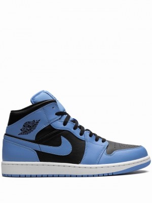 Nike Mid University/ Men's Air Jordan 1 Black / Blue | EVZURLG-30