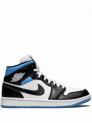 Nike Mid University Women's Air Jordan 1 Black / White / Blue | OFWKPTM-45