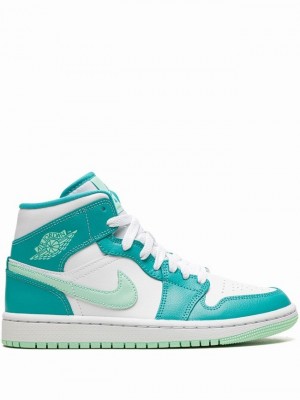 Nike Mid Washed Teal Women's Air Jordan 1 Blue / Light Turquoise / Green / White | RTVBXJM-01