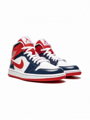 Nike Mid Women's Air Jordan 1 White / Blue / Red | XYQVZWJ-28