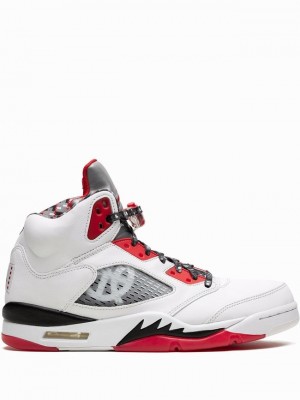 Nike Retro Q54 Men's Air Jordan 5 White / Red | BSLFDXZ-69