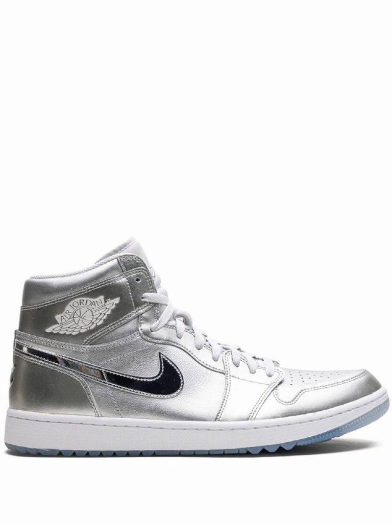 Nike High Gift Giving Men\'s Air Jordan 1 Silver / White | HOXMGQS-49