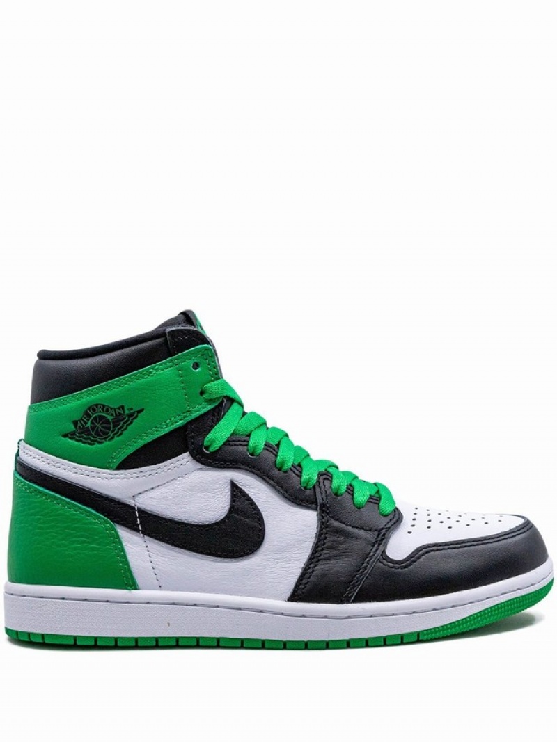 Nike High Men\'s Air Jordan 1 White / Black / Green | ZHUEFMQ-56