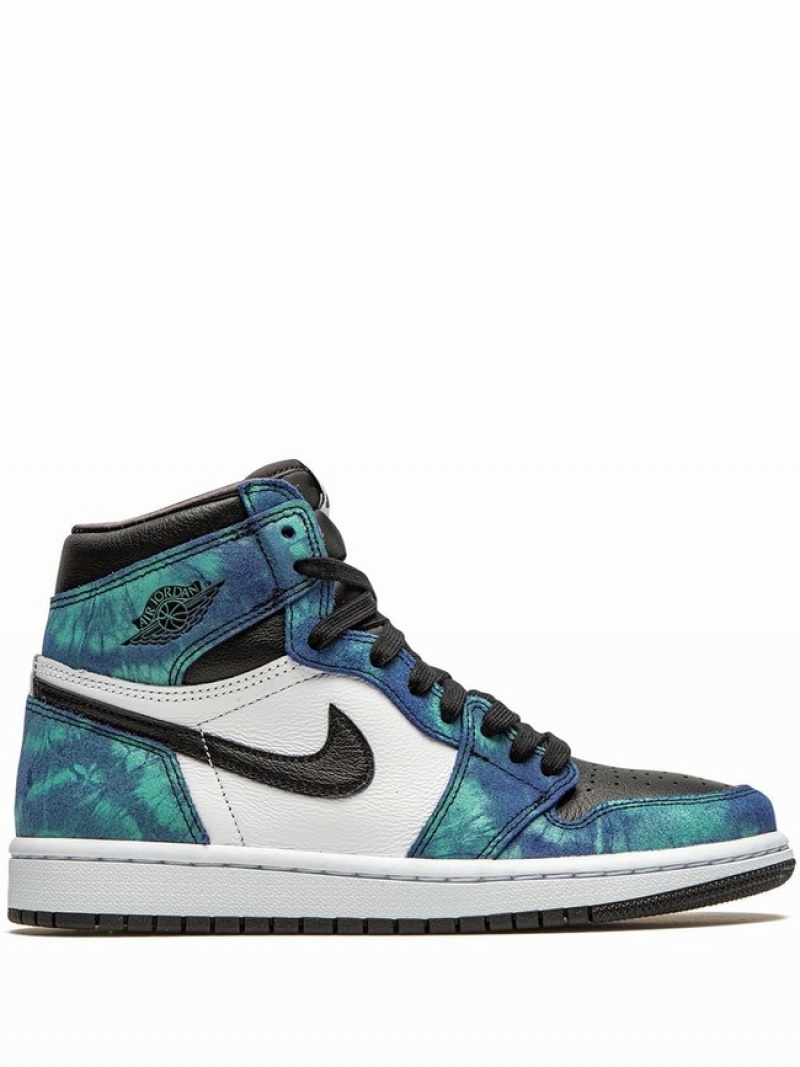 Nike High Tie-Dye Women\'s Air Jordan 1 Blue / White / Black | YACZBUV-46