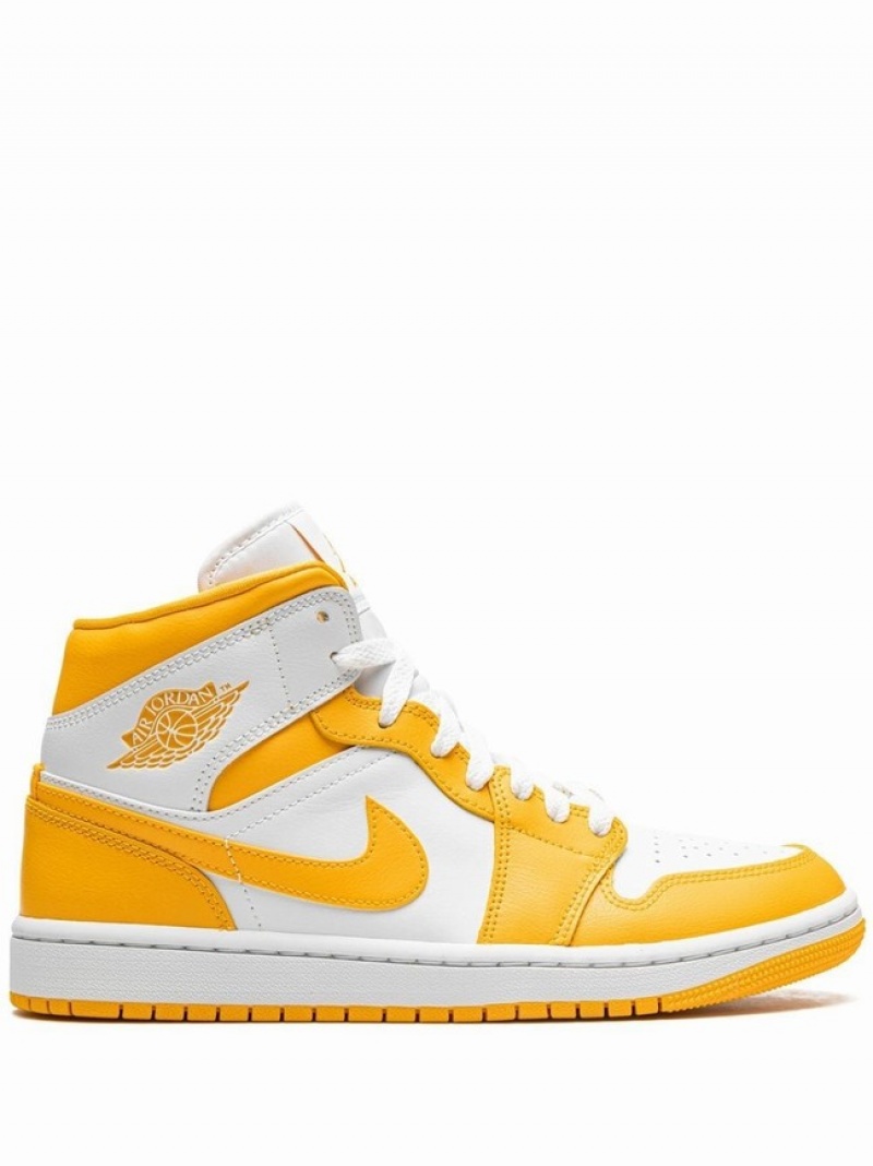 Nike Jordan 1 Mid White/University Gold Women\'s Air Jordan 1 White / Gold | VJWFHQA-21