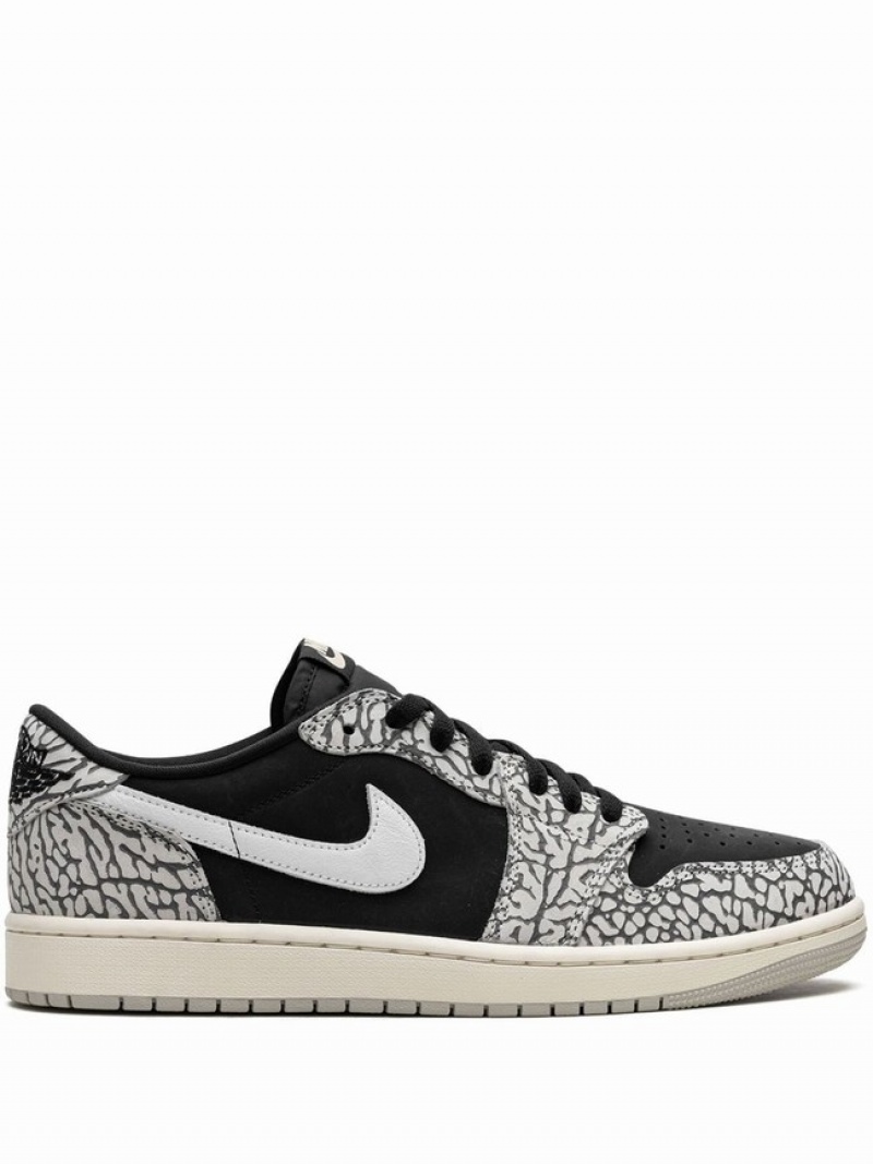 Nike Low Elephant Print Women\'s Air Jordan 1 Black / White | CVDQLNF-24