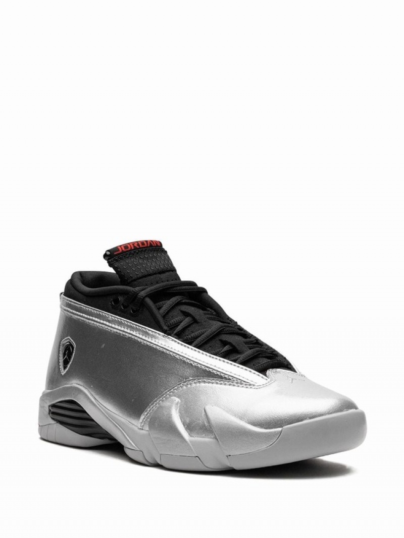 Nike Low Metallic Silver Women's Air Jordan 14 Silver / Black | QRAZOXK-53