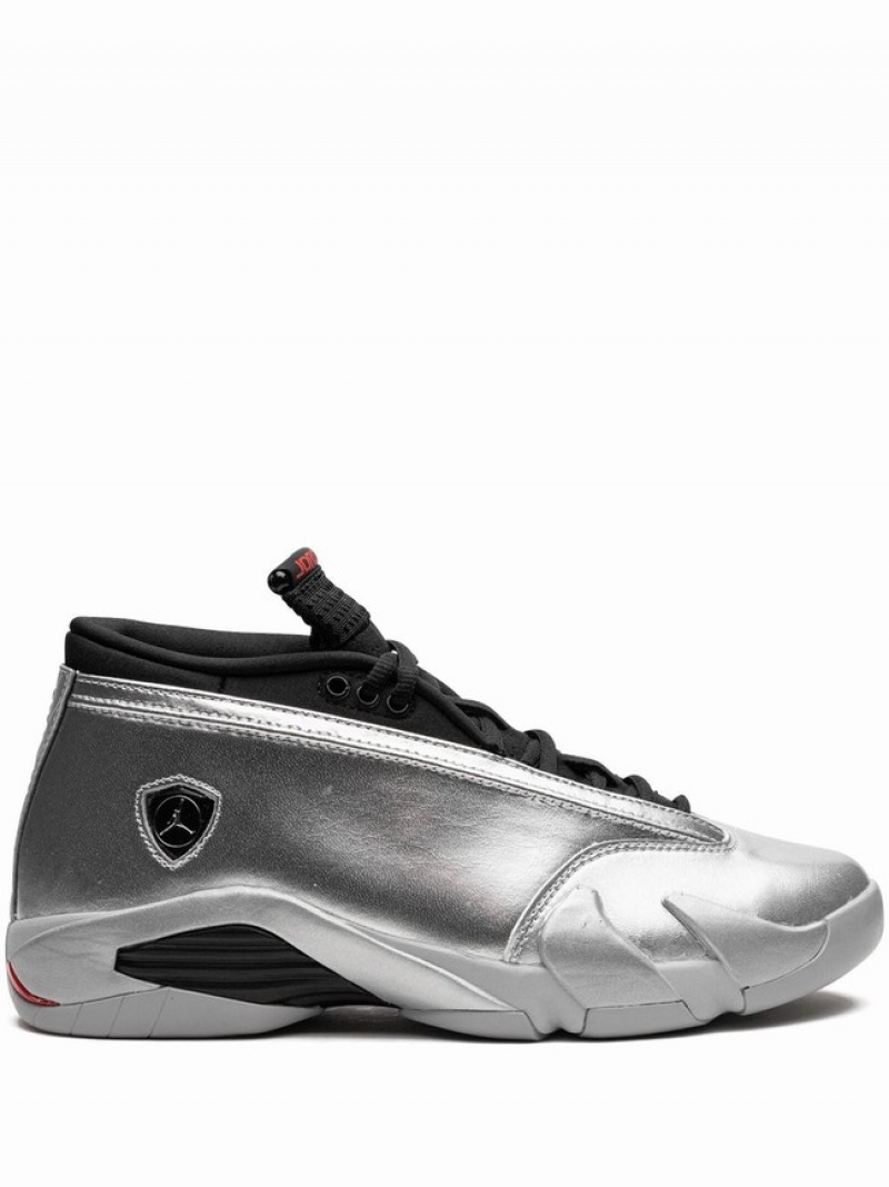 Nike Low Metallic Silver Women\'s Air Jordan 14 Silver / Black | QRAZOXK-53