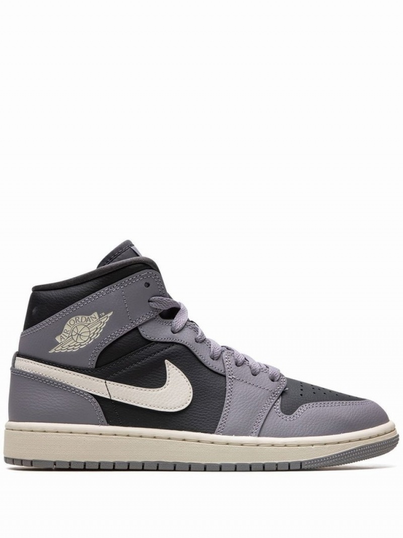 Nike Mid Cement Women\'s Air Jordan 1 Black / Grey | ZPKCGRO-52