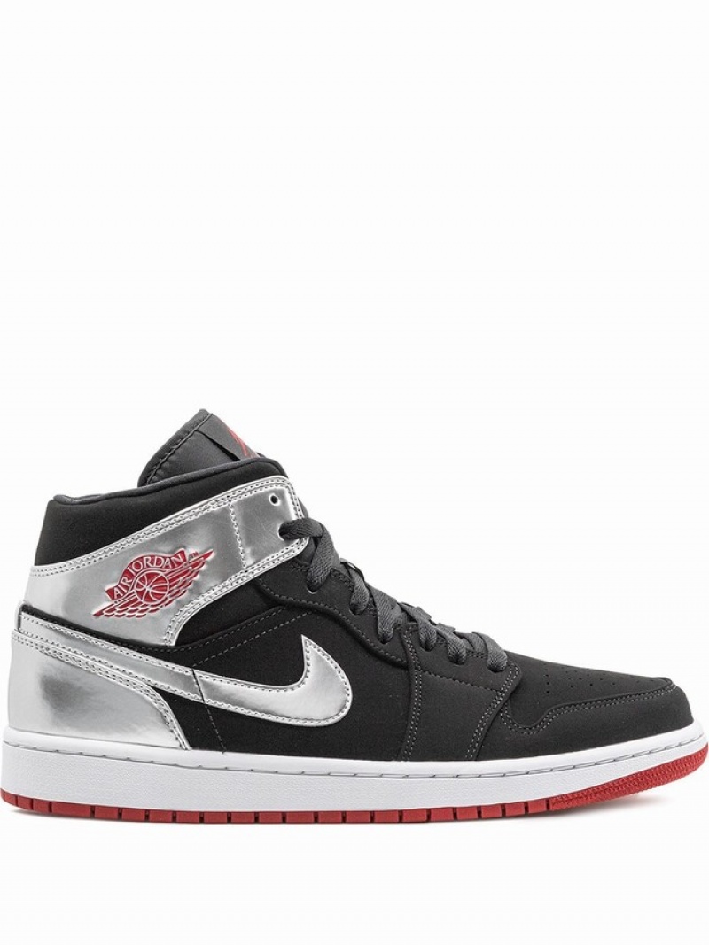 Nike Mid Men\'s Air Jordan 1 Silver / Black | HXEDFJS-89