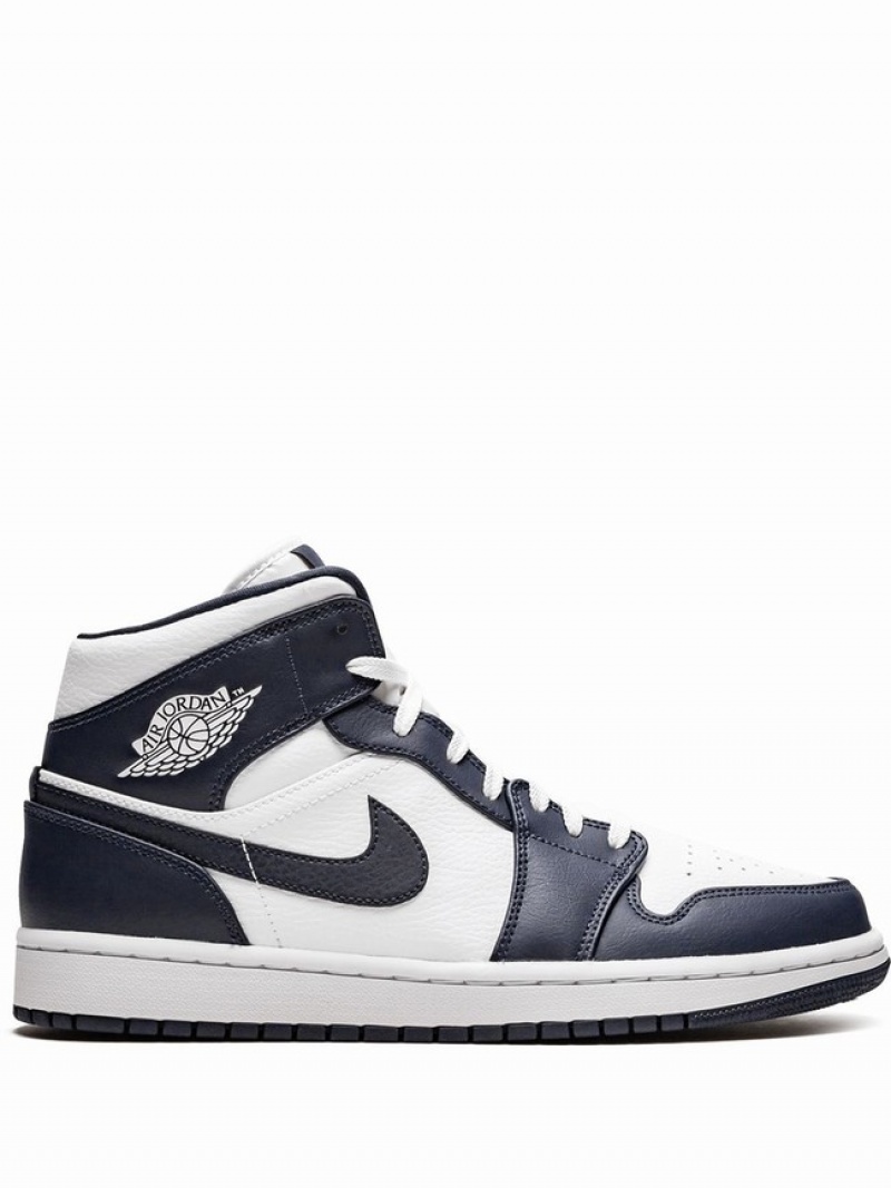 Nike Mid Men\'s Air Jordan 1 White / Blue | BDVEPYR-09