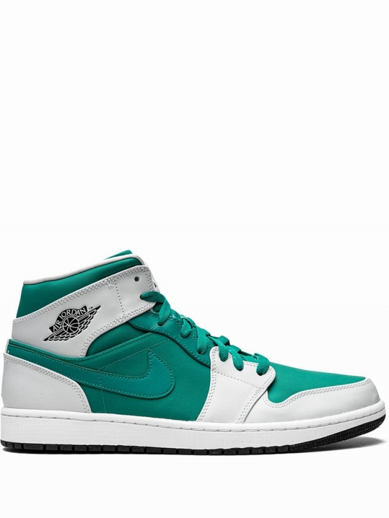 Nike Mid Men\'s Air Jordan 1 White / Green | NZXQBLS-17