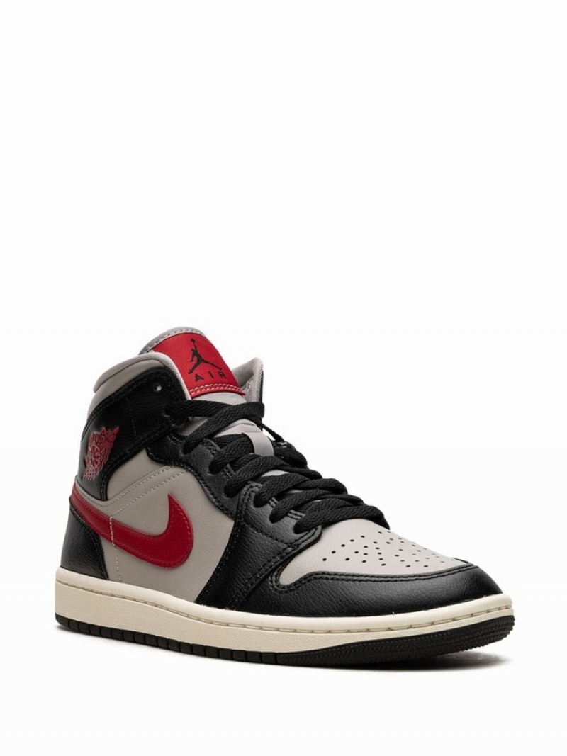 Nike Mid Red-College Women's Air Jordan 1 Black / Grey / Red | WALQUYM-20